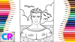 Aquaman in the Sea Coloring Pages, Aquaman Prepares for The Action,Superhero Drawing