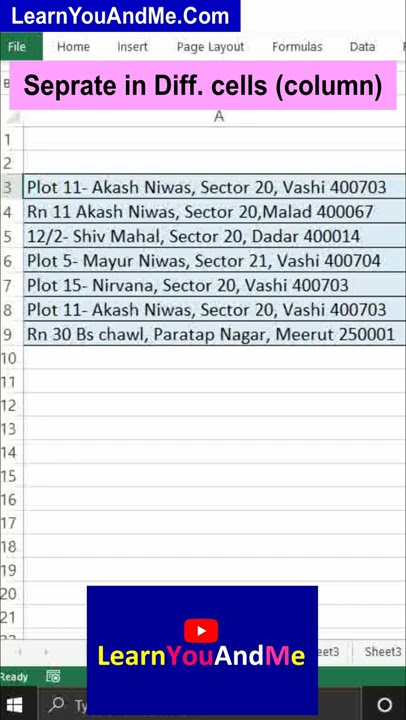 Split into cell in Excel  Separate text in different cells  Text to column in Excel #excelshorts