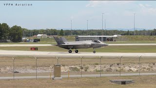 RAAF F35 - A36-036 flies over and arrives on RW12 at Newcastle Williamtown Airport (YWLM).