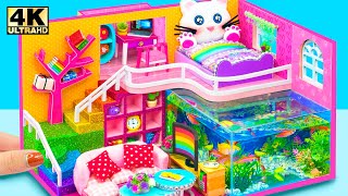 Build Miniature Kitten Cat House with Underground Fish Tank, Bedroom | DIY Miniature Cardboard House