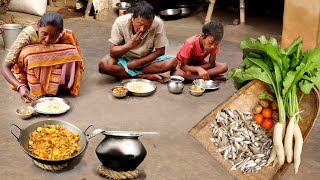 santali tribe women cooking small fish and mooli ki sabji recipe in tribel style||small fish recipe