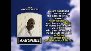 Hilary Duplessis ~ Short Obituary