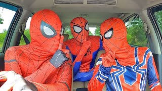 SPIDER-MAN Dancing On The Car | Superhero Dancing Car Ride | Funny  Music