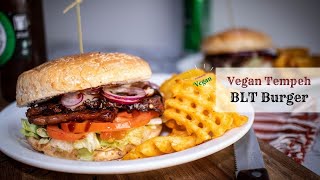Vegan BLT Burger with tempeh bacon