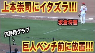 イタズラwww上本崇司の内野用グラブを巨人ベンチ前に放置する坂倉将吾wwwww