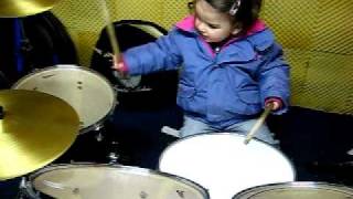 Mariuca playing drums for the first time