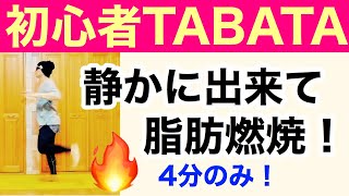 【４分すぐ燃焼！】ドンドンしない初心者タバタ式トレーニング！簡単な動きで最大効果★瞬発力UP！女性でも出来る！HIIT / TABATA workout for beginner at home!!