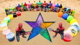 Spiderman Make Big Toothpaste Eruption from Star pit, Balloons Pepsi, Sodas, Coca Cola \u0026 Mentos