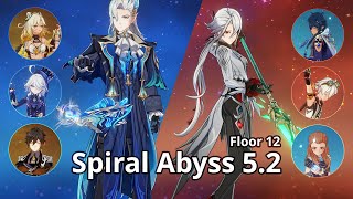 Neuvillette C0R1 + Zhongli C3R1 \u0026 Arlecchino C0 - Spiral Abyss 5.1 5.2 F12 (9 Stars) Genshin Impact