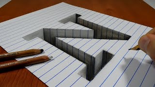 Draw a Letter N Hole on Line Paper   3D Trick Art