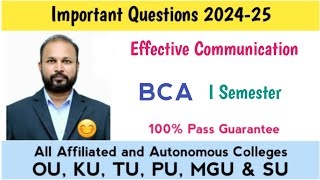 Effective Communication Important Questions 2024-25 Degree BCA I Semester 1st Sem Imp OU PU KU TU SU