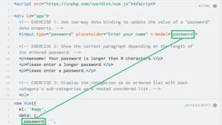 Exercises: Two-way data binding, conditions and loops
