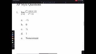 AP Calculus AB L’Hospital’s Rule AP Style Questions