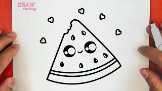 HOW TO DRAW A CUTE WATERMELON SLICE ,STEP BY STEP, DRAW Cute things