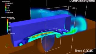 Dytran - Blast of 20kg TNT against thick steel structure - Strain and Velocity