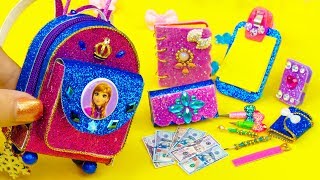 DIY Miniature Frozen Anna School Supplies ~ Backpack, Glitter Pen, Pencil Case