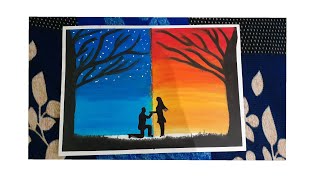 Romantic couple scenery drawing with oil pastel/step by Step