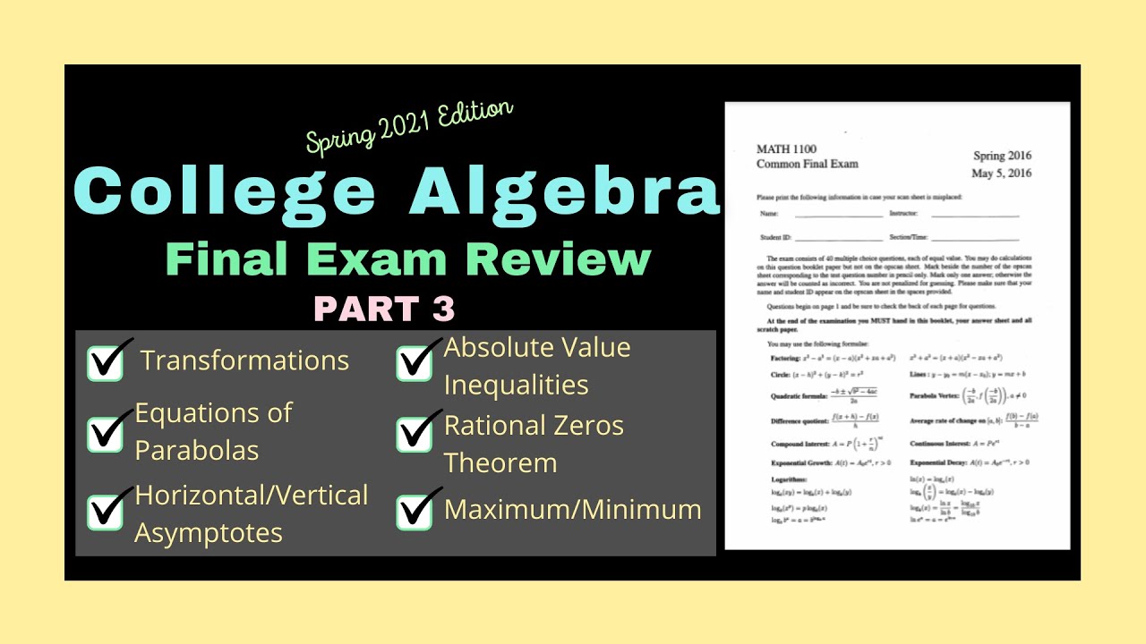 College Algebra Final Exam Review | Part 3 | Spring 2021 Edition - YouTube