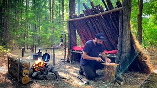 Building a New Log Shelter | Camp in the Forest | Outdoor Cooking