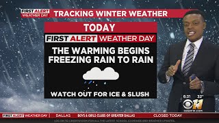 Watch out for ice \u0026 slush as temperatures warm up in North Texas