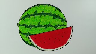 Menggambar buah semangka || Cara menggambar dan mewarnai buah buahan yang mudah