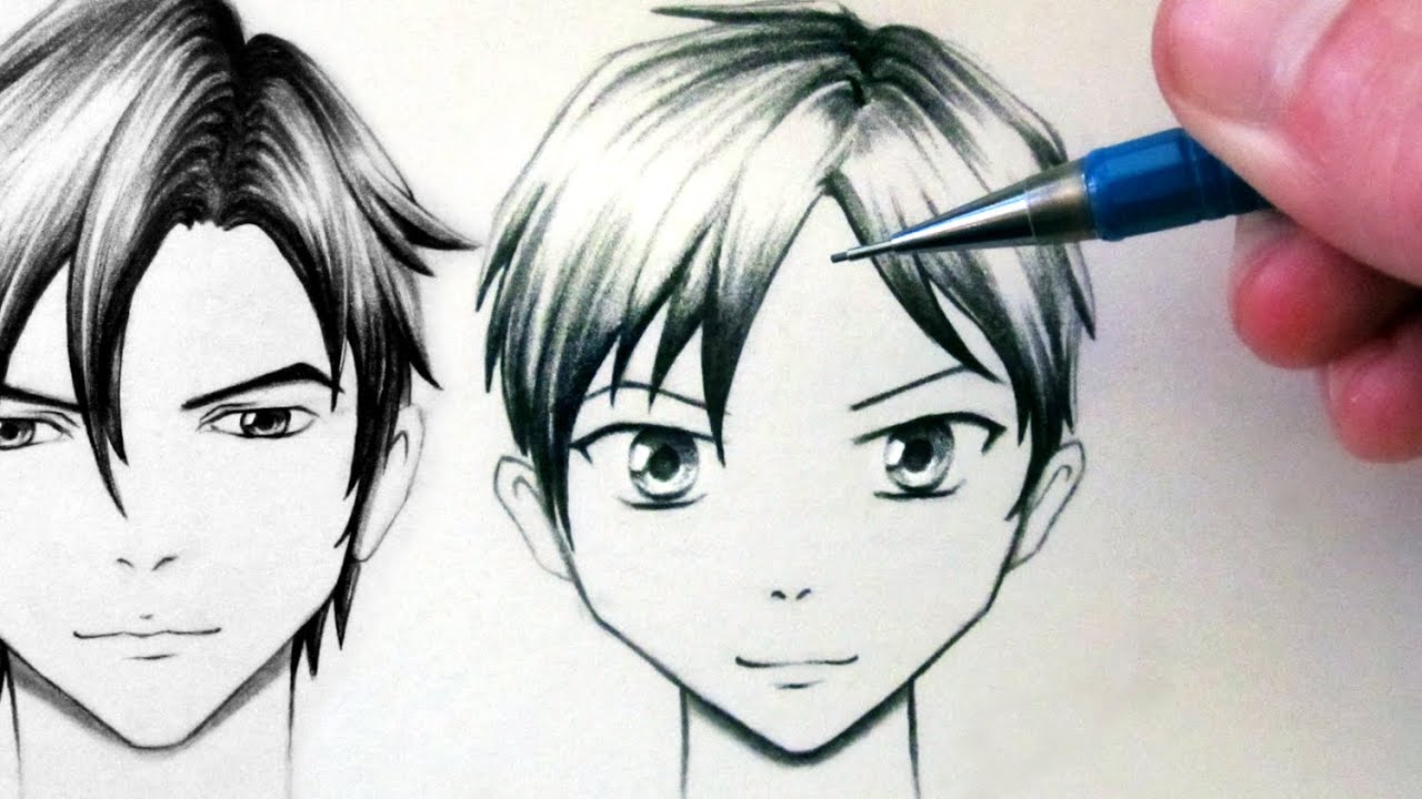 How To Draw A Manga Face - Front View [Male] - YouTube