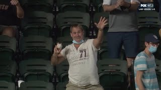 Fan catches home run ball then throws his glove onto the field, a breakdown