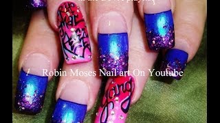 How to do Memorial Nail Art | Pink and Blue Glitter Gradient Nail Design Tutorial