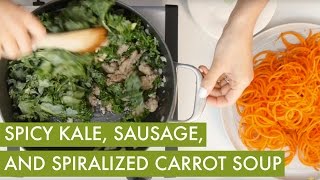 Spiralized Carrot Noodle Soup with Spicy Kale and Sausage I Gluten Free Spiralizer Recipe