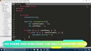 Advanced JavaScript Star Pattern #2 Program to Print Rectangle of Stars using For Loop JavaScript