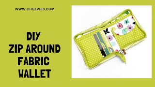 How to sew small fabric wallet with pockets and all around zipper | CHEZVIES