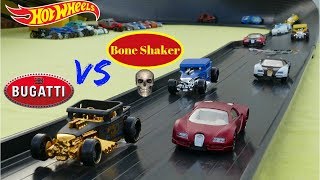 Hot Wheels Bugatti vs Bone Shaker fat track double curve tournament race