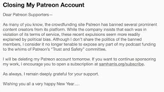 Sam Harris Quit Patreon! (#PatreonPurge)