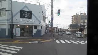 道南バス（室蘭→洞爺湖温泉）01　伊達営業所前～日赤前～伊達市役所前～伊達駅前　北海道伊達市　右側車窓　2021年12月