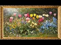 vintage tv art beautiful oil painting of a spring flower garden gold framed vintage 2 hrs 4k