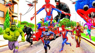 Siêu Nhân Người Nhện Chạy Xe Ô Tô Cứu Hỏa Giải Cứu Siêu Anh Hùng, Hulk VS Spiderman Cat, Avengers 2