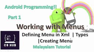 Working with Menus |Defining Menu in Xml |Creating Menu| Options Menu | Context menu| Popup menu