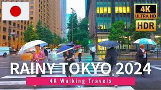 4K HDR - Japan, Tokyo Rainy Walk 2024 | Kudanshita to Marunouchi