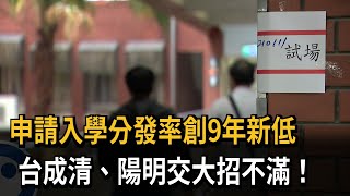 申請入學分發率創9年新低　台成清、陽明交大招不滿！－民視新聞