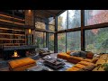 Tranquil Jazz Instrumental Music - Relax in Forest Cabin Living Room on Rainy Day Ambience 🌧️