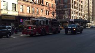 FDNY ENGINE 40 ARRIVING AT TRASH CAN FIRE ON AMSTERDAM AVE. ON THE WEST SIDE OF MANHATTAN, NYC.