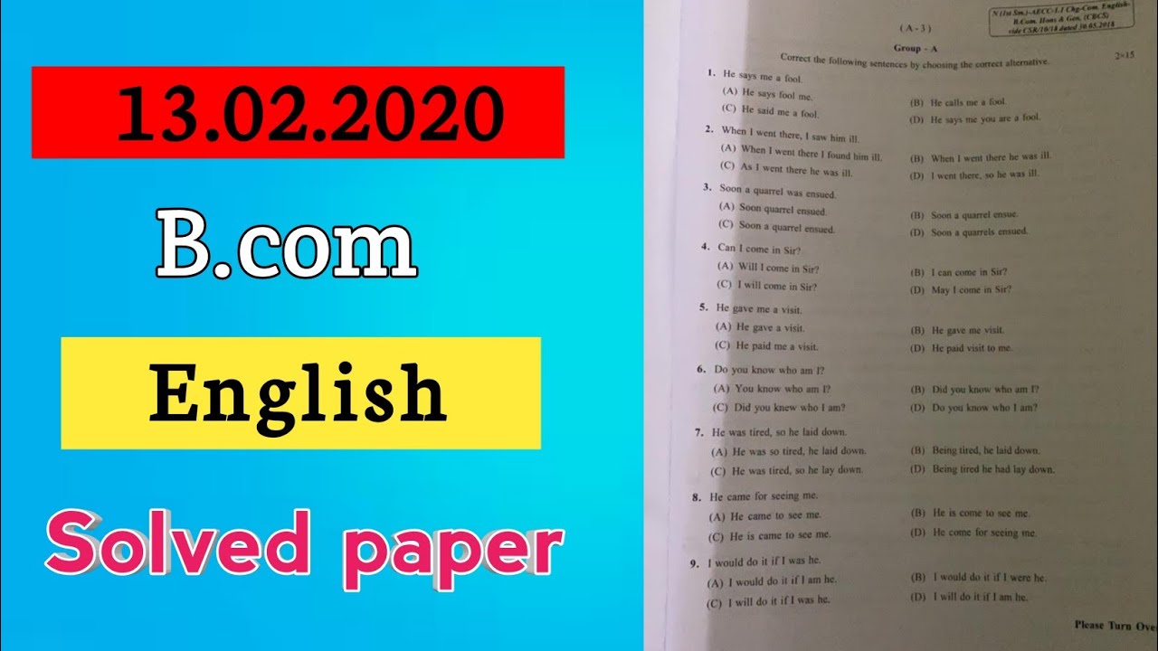 CU B.Com 1st Semester English Examination Paper 2019-20 || English ...