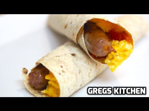 CHEESY EGG AND SAUSAGE BREAKFAST BURRITO - Greg's Kitchen CHEESY EGG AND SAUSAGE BREAKFAST BURRITO - Greg's Kitchen