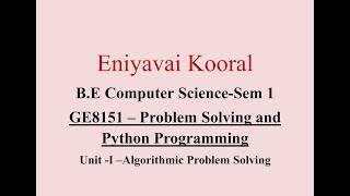 GE8151 Problem Solving Python Programming