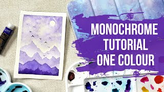Easy monochrome watercolour painting tutorial with ONE colour