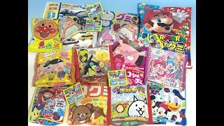 キャラグミ大集合！！　マリオ　アンパンマン　すみっこぐらし　おしりたんてい   仮面ライダー　プリキュア　ここたま  チコちゃん　にゃんこ大戦争　トミカ　プラレール　など