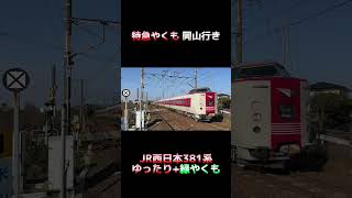 【ゆったりやくも色と緑やくも色の混色7両】JR西日本 381系 特急やくも12号 岡山行き #shorts #特急やくも #381系 #引退 #jr西日本 #国鉄