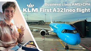 KLM Business class FIRST Flight A321neo  - Inaugural flight Amsterdam to Copenhagen