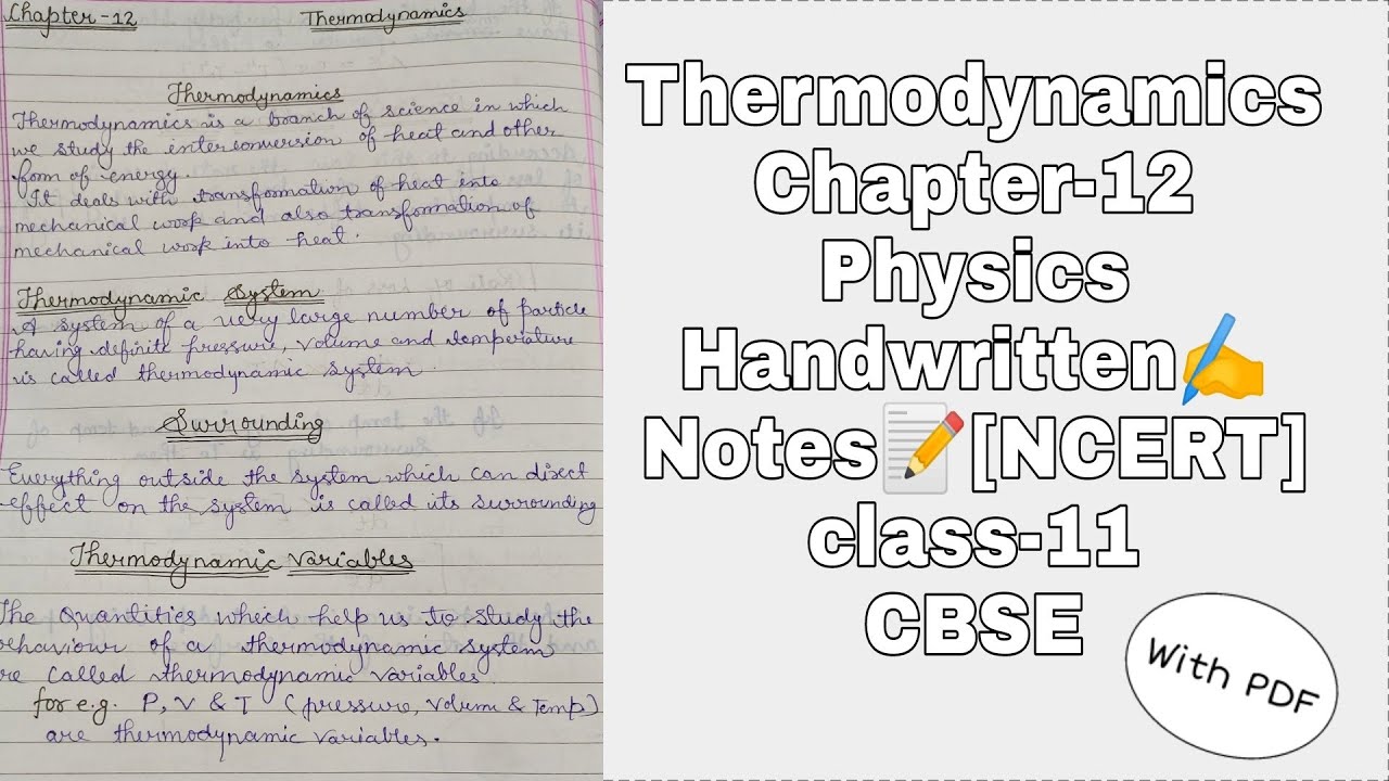 Physics Chapter-12 Thermodynamics Class-11 Best Handwritten Notes(PDF ...