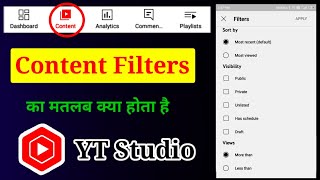 YouTube Studio Content Filters || YT Studio content sort by, visibility, views